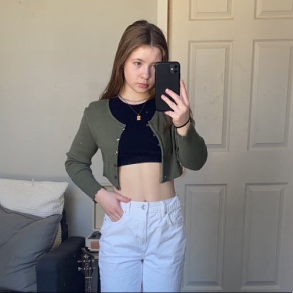 Green cropped cardigan - Picture 3 of 11